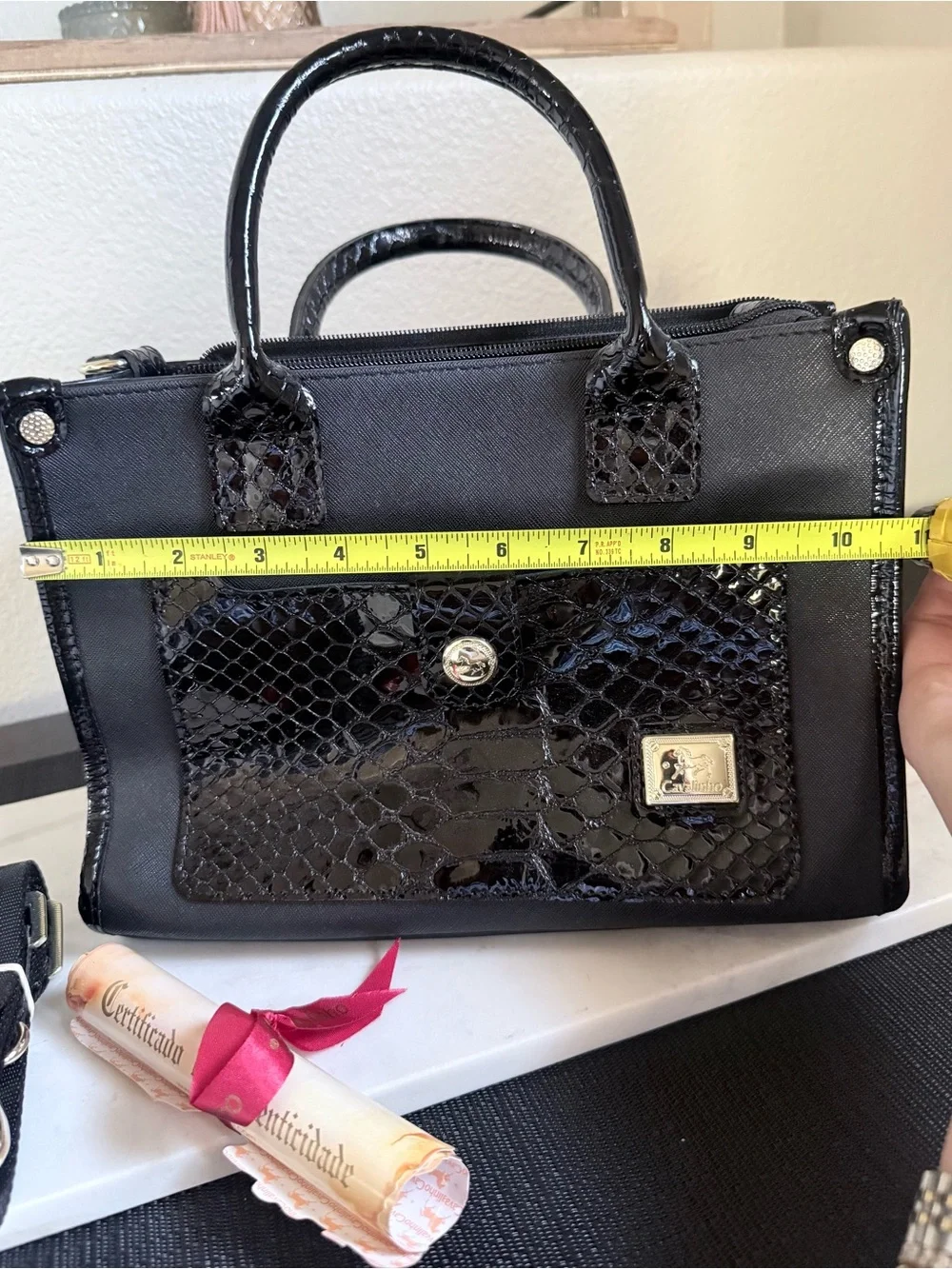 Cavalinho Black Faux Croc Accent Satchel and Crossbody Bag -  Women's Handbag